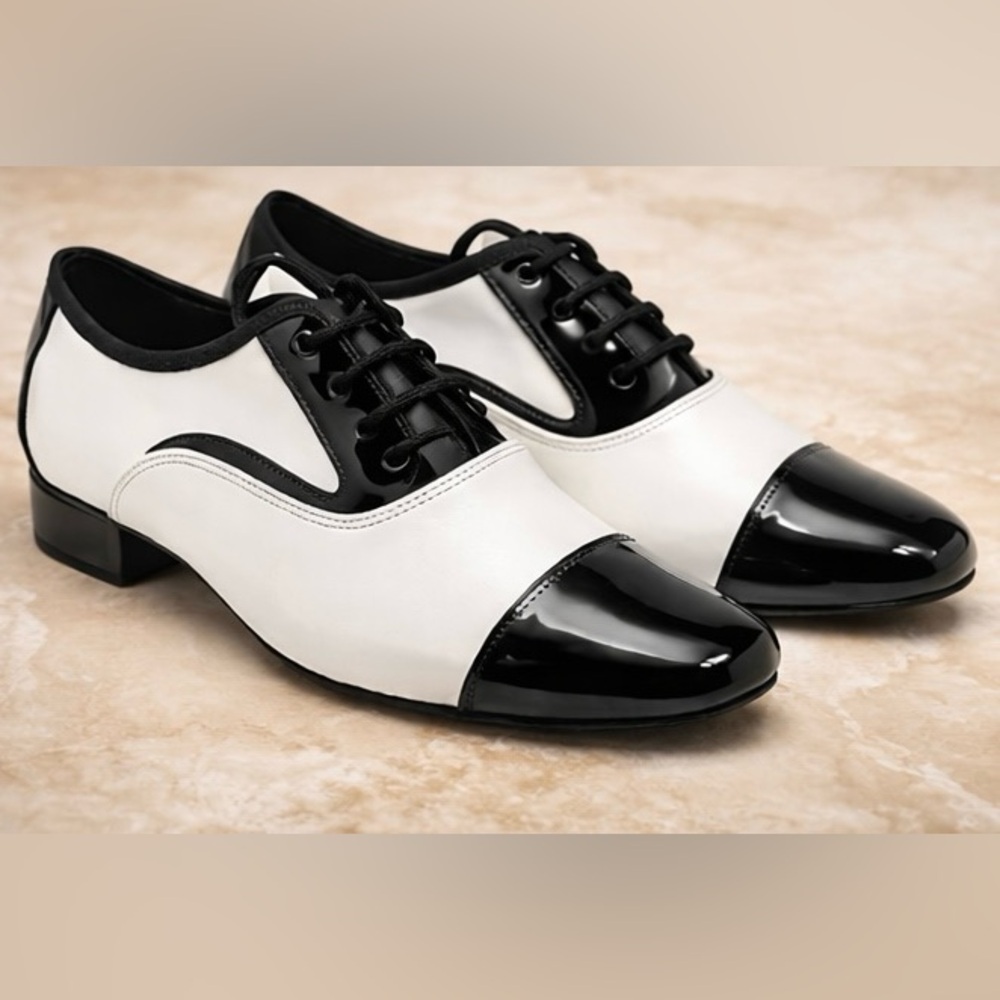 Men’s size 13 Black & White Ballroom Dance Shoes-Danceandsway-NEW-Suede Sole